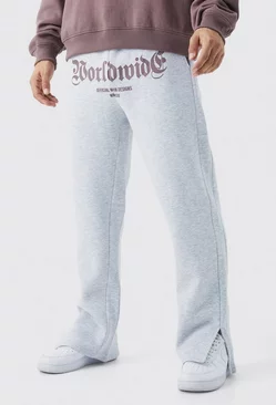 Grey Worldwide Crotch Print Split Hem Gusset Sweatpants