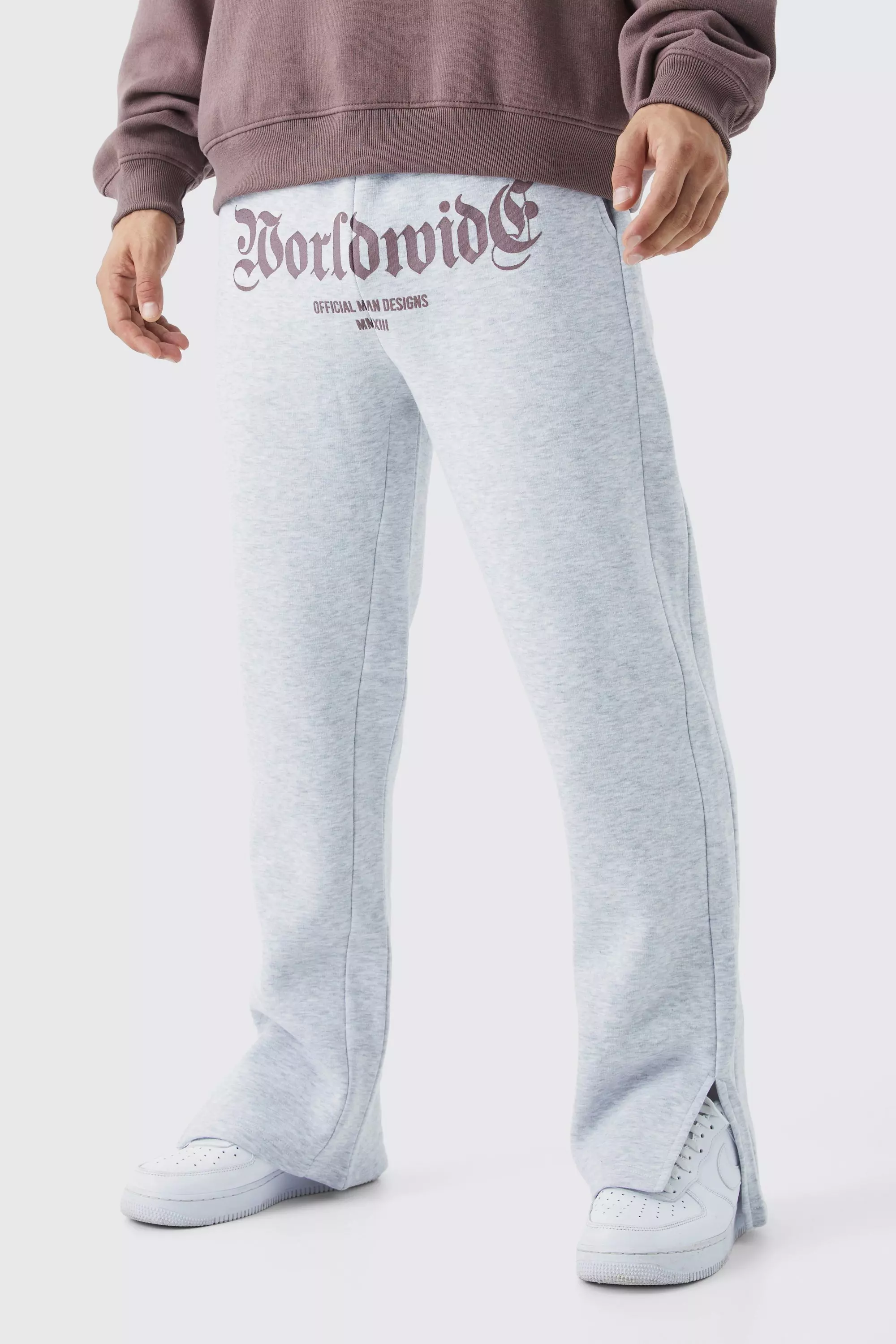 Worldwide Crotch Print Split Hem Gusset Sweatpants Ash grey