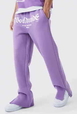 Worldwide Crotch Print Split Hem Gusset Sweatpants Lilac