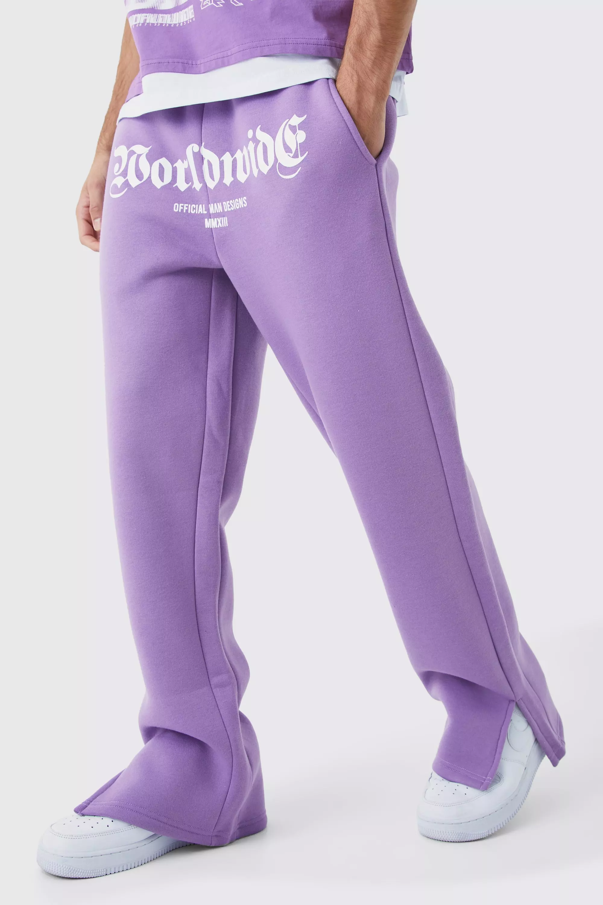 Worldwide Crotch Print Split Hem Gusset Sweatpants Lilac