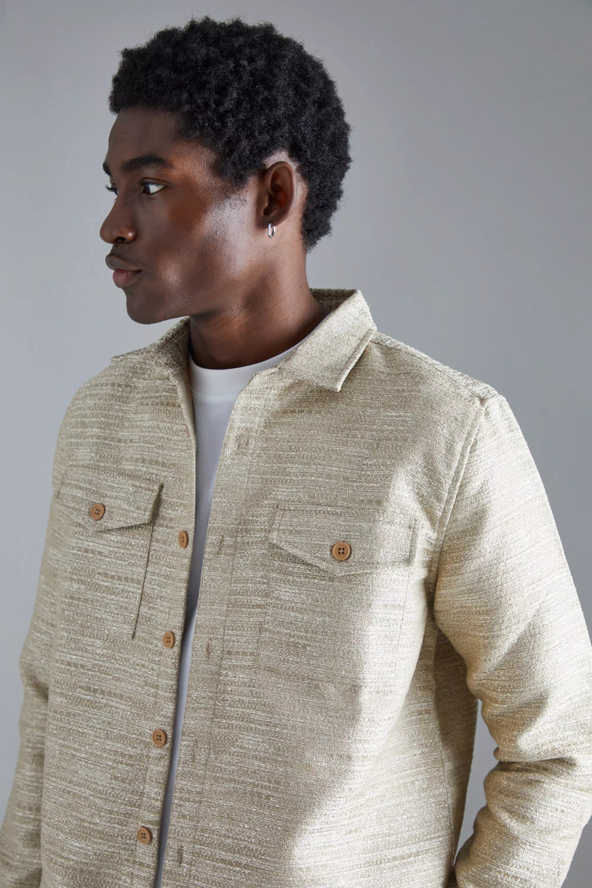 Stone Boucle Heavyweight Patch Pocket Overshirt alternative image