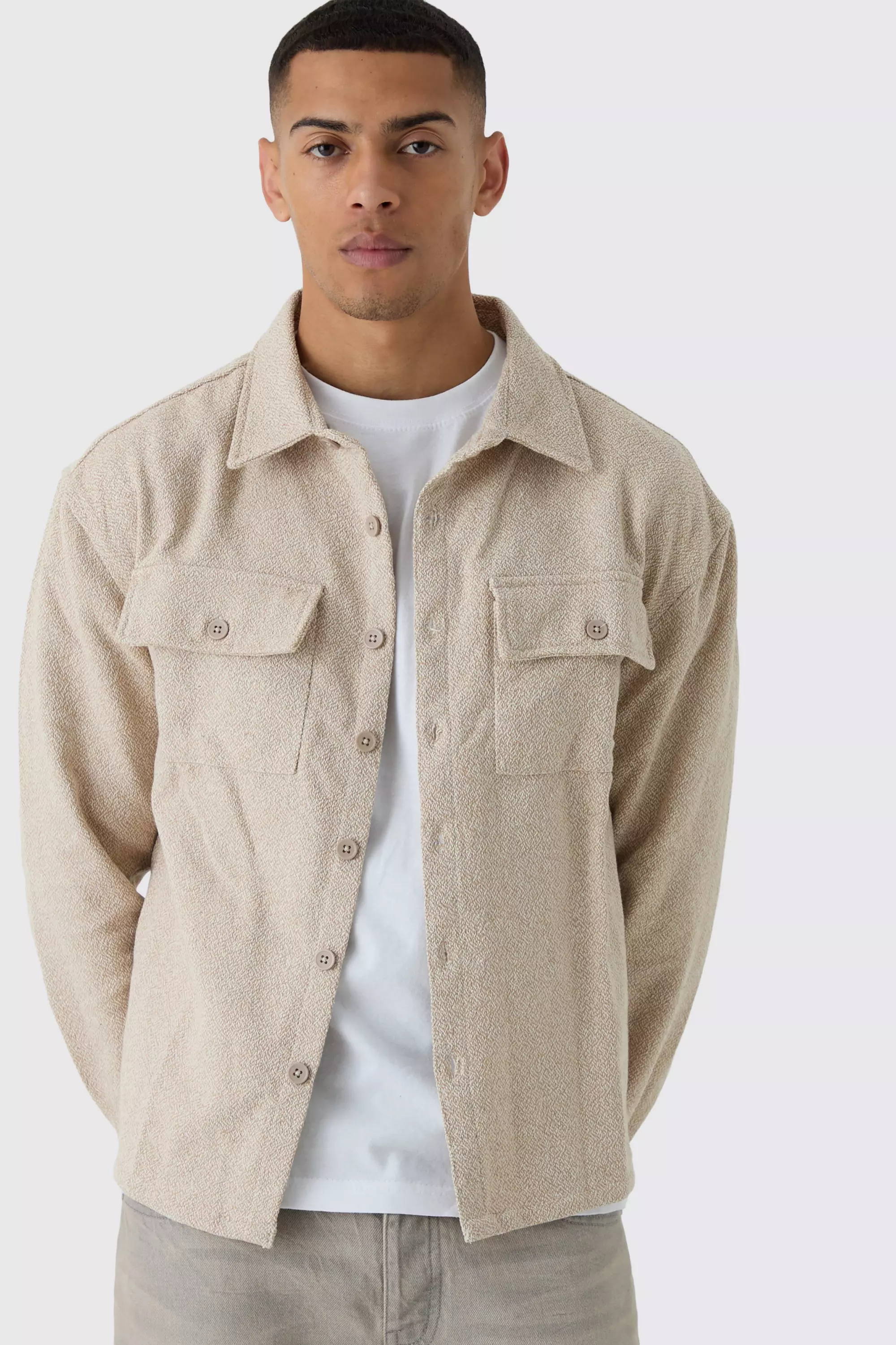 Boxy Boucle Heavyweight Overshirt | boohooMAN USA
