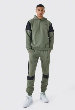 Man Ofcl Colour Block Hoodie Tracksuit Olive