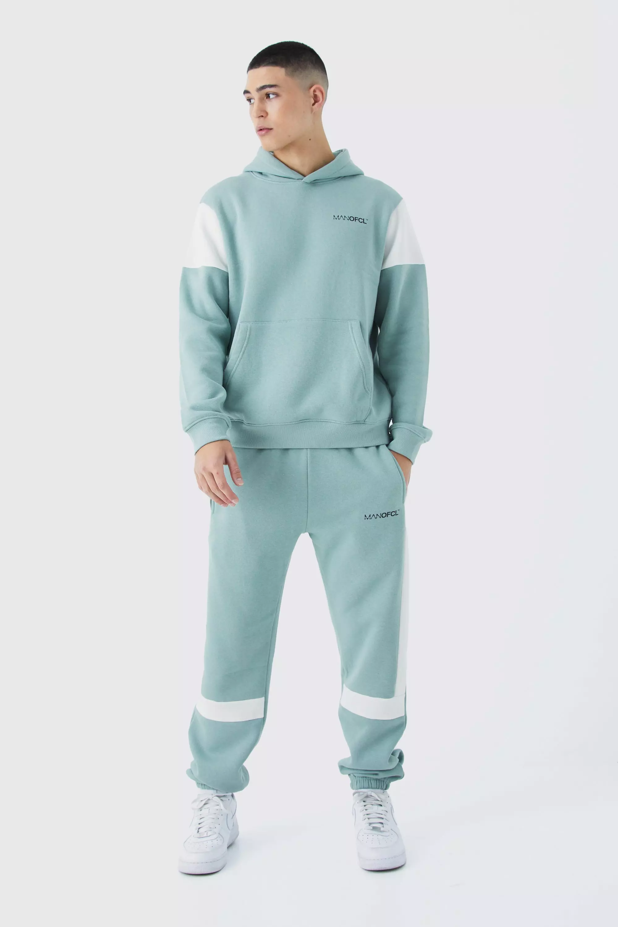 Sage Green Man Ofcl Colour Block Hoodie Tracksuit