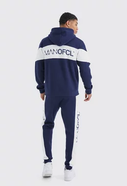 Man Ofcl Slim Colour Block Hooded Tracksuit Navy