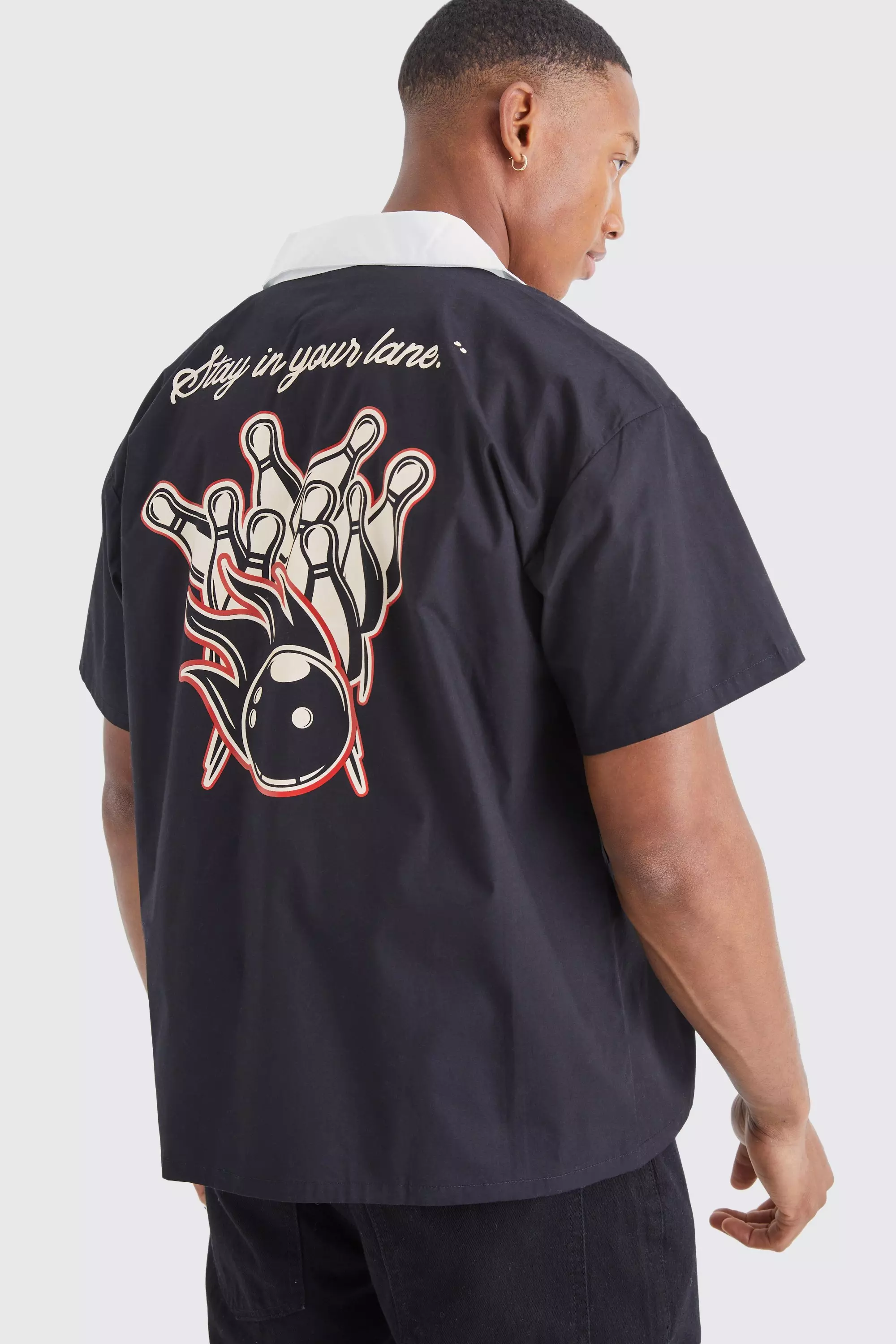 Black Short Sleeve Boxy Poplin Bowling Back Shirt alternative image