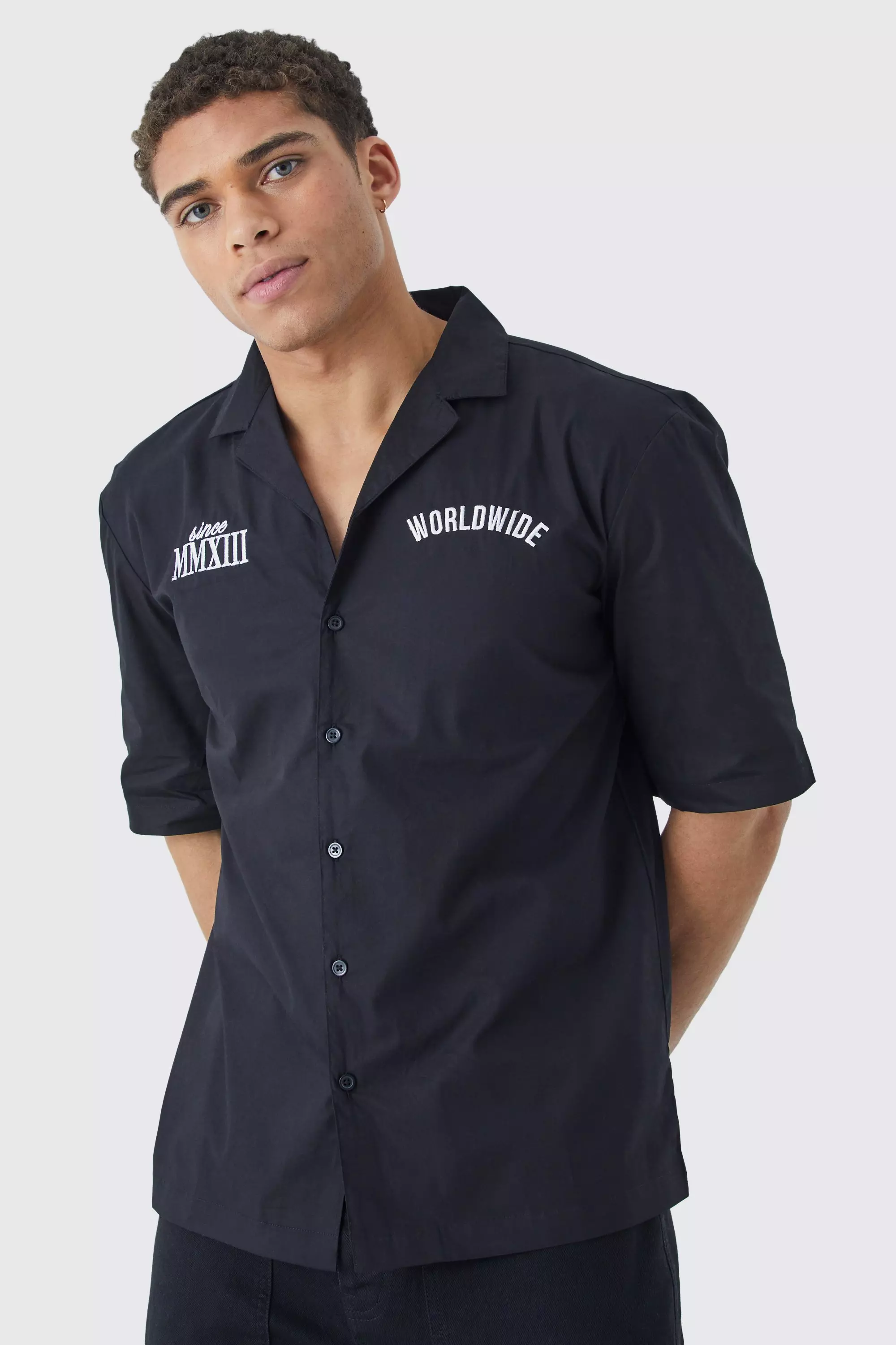 Black Dropped Revere Poplin Worldwide Club Shirt alternative image