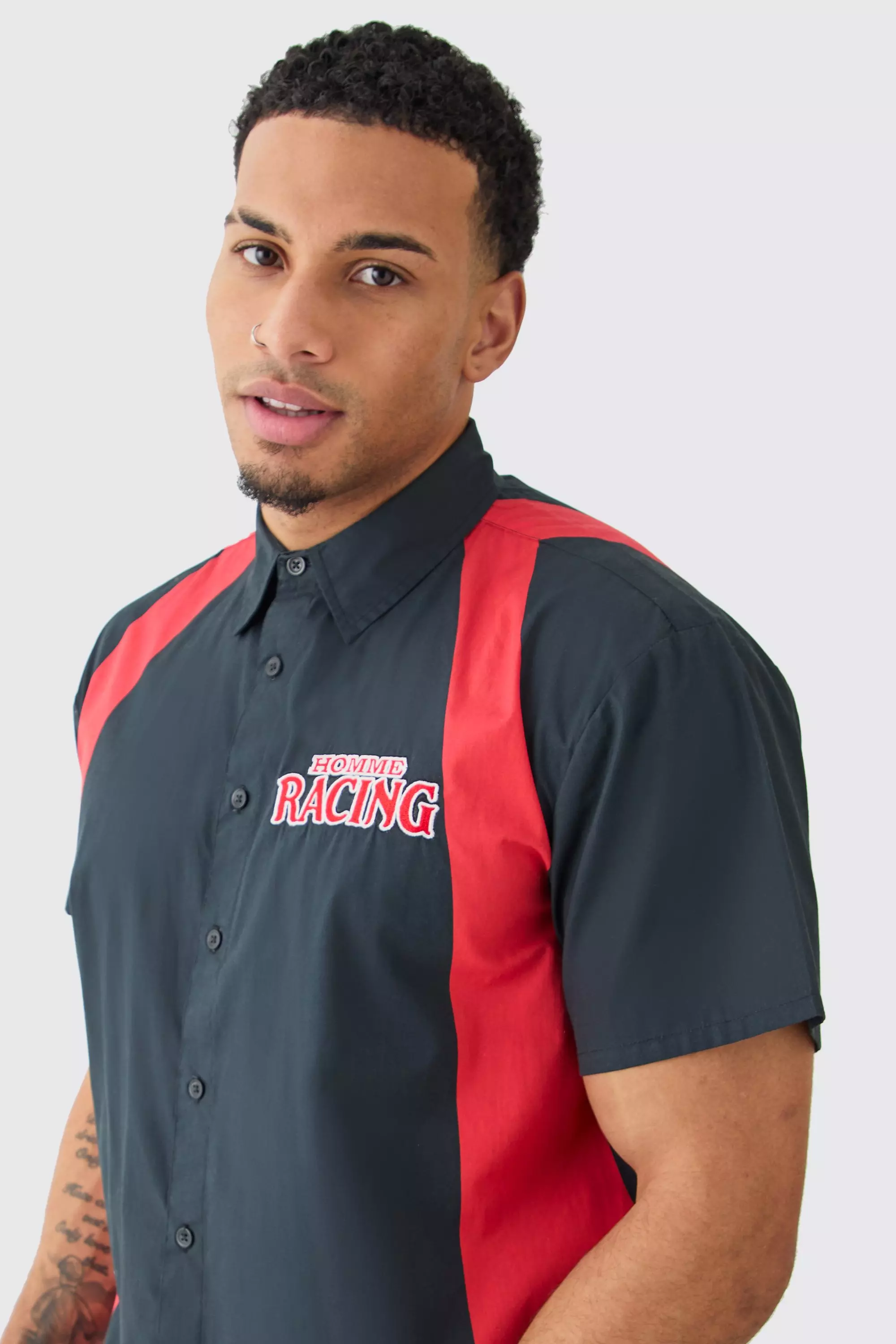 Short Sleeve Boxy Varsity Shirt | boohooMAN USA