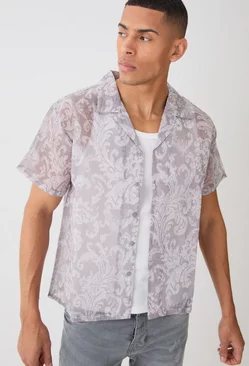 Grey Short Sleeve Boxy Baroque Sheer Shirt