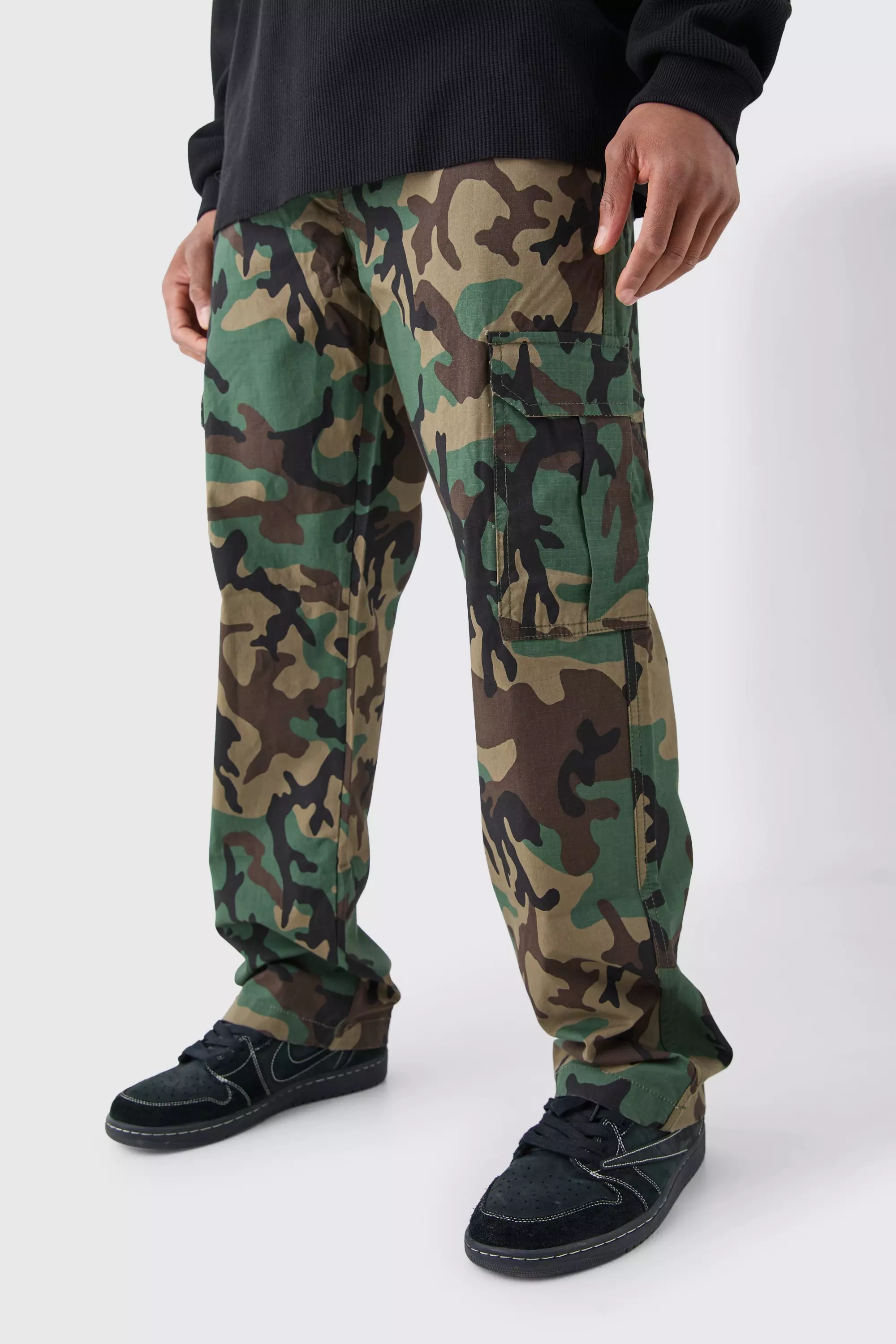 Khaki Relaxed Ripstop Camo Cargo Pants