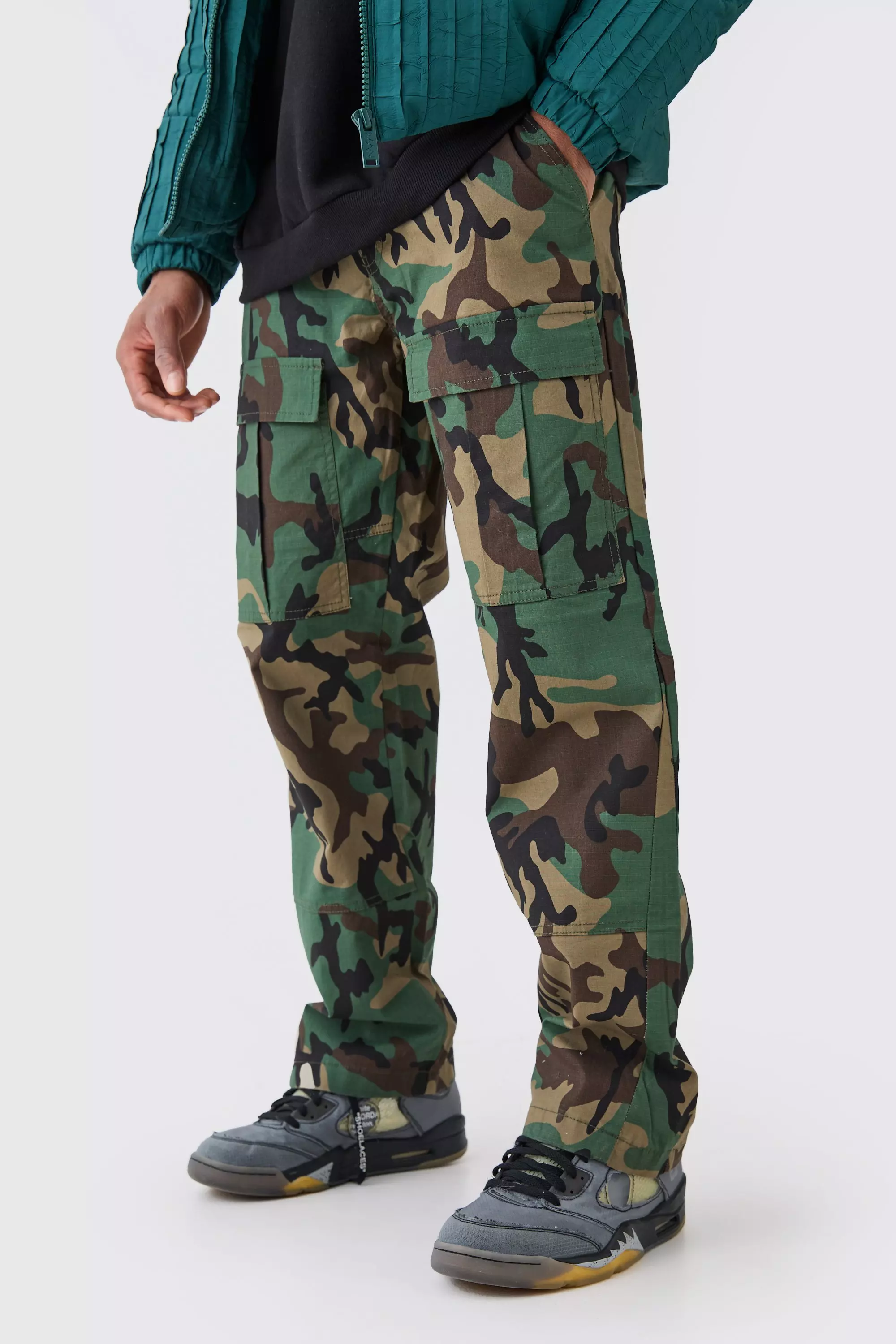 Khaki Relaxed Gusset Ripstop Camo Cargo Pants