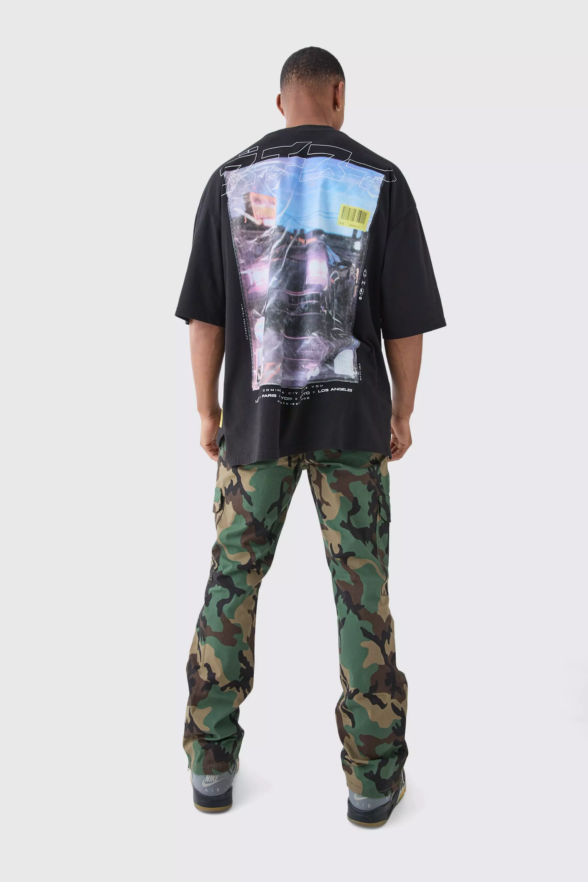 Slim Flare Ripstop Camo Cargo Pants With Zip Gusset
