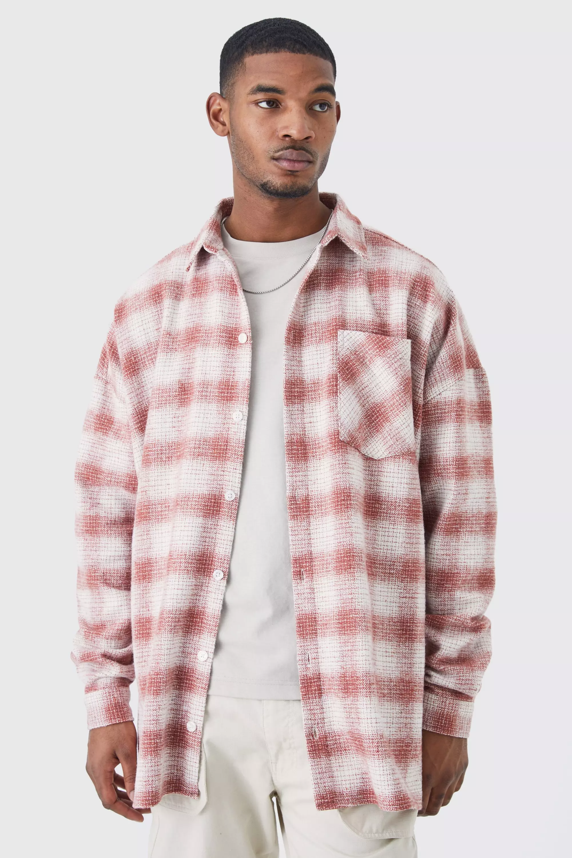 Tall Long Sleeve Check Oversized Overshirt Red