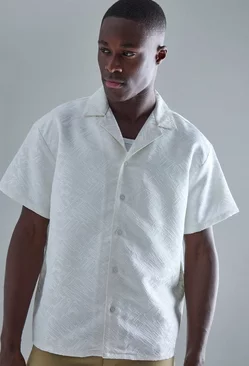 White Short Sleeve Boxy Textured Stripe Shirt