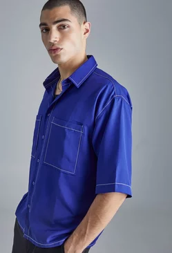 Blue Boxy Dropped Shoulder Soft Twill Shirt