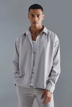 Boxy Concealed Placket Soft Twill Shirt Grey