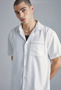 Oversized Soft Twill Contrast Stitch Shirt White