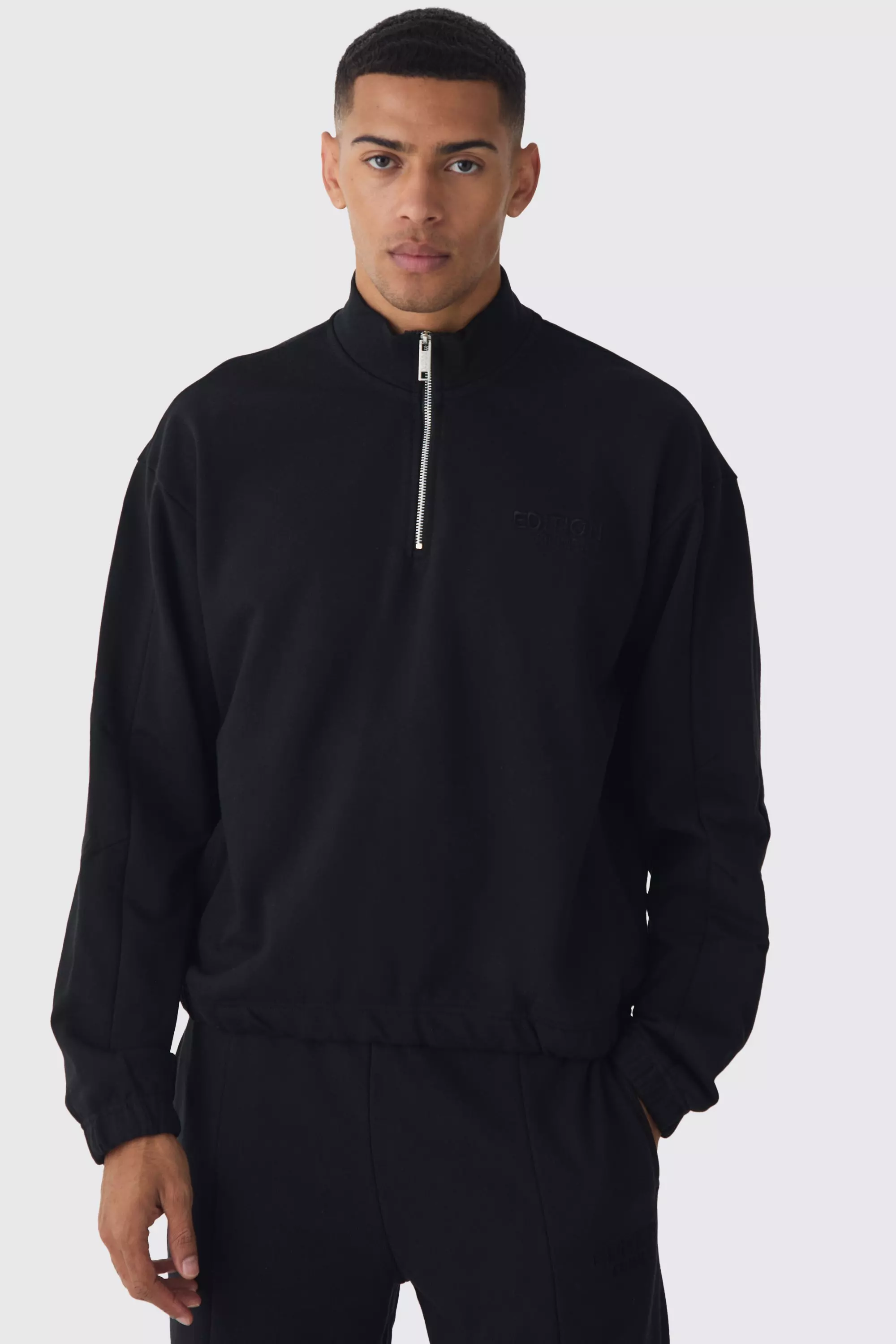 EDITION Oversized Boxy Heavyweight Funnel Neck Sweatshirt Black