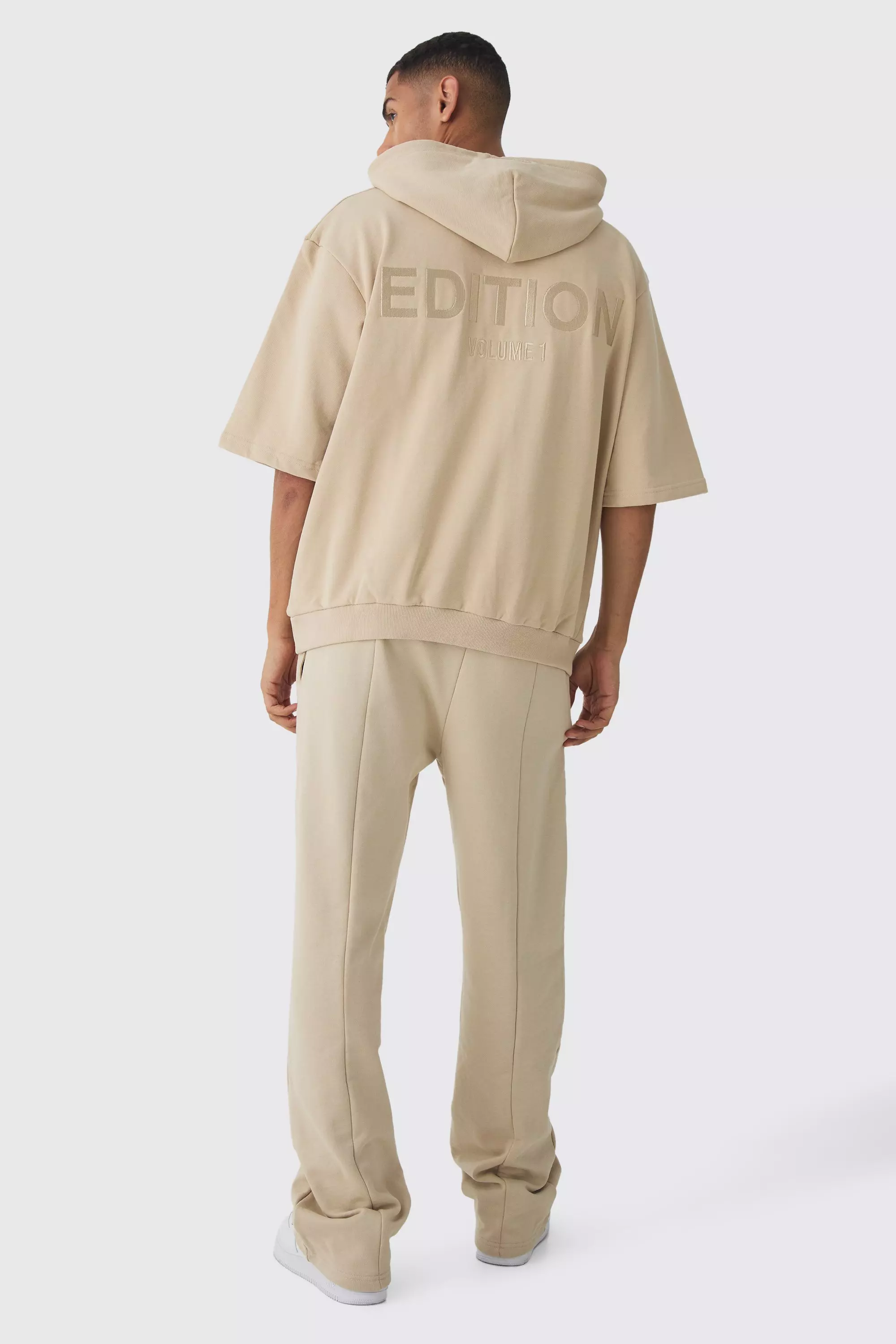 Sweat à capuche oversize épais à manches courtes, Stone autre image