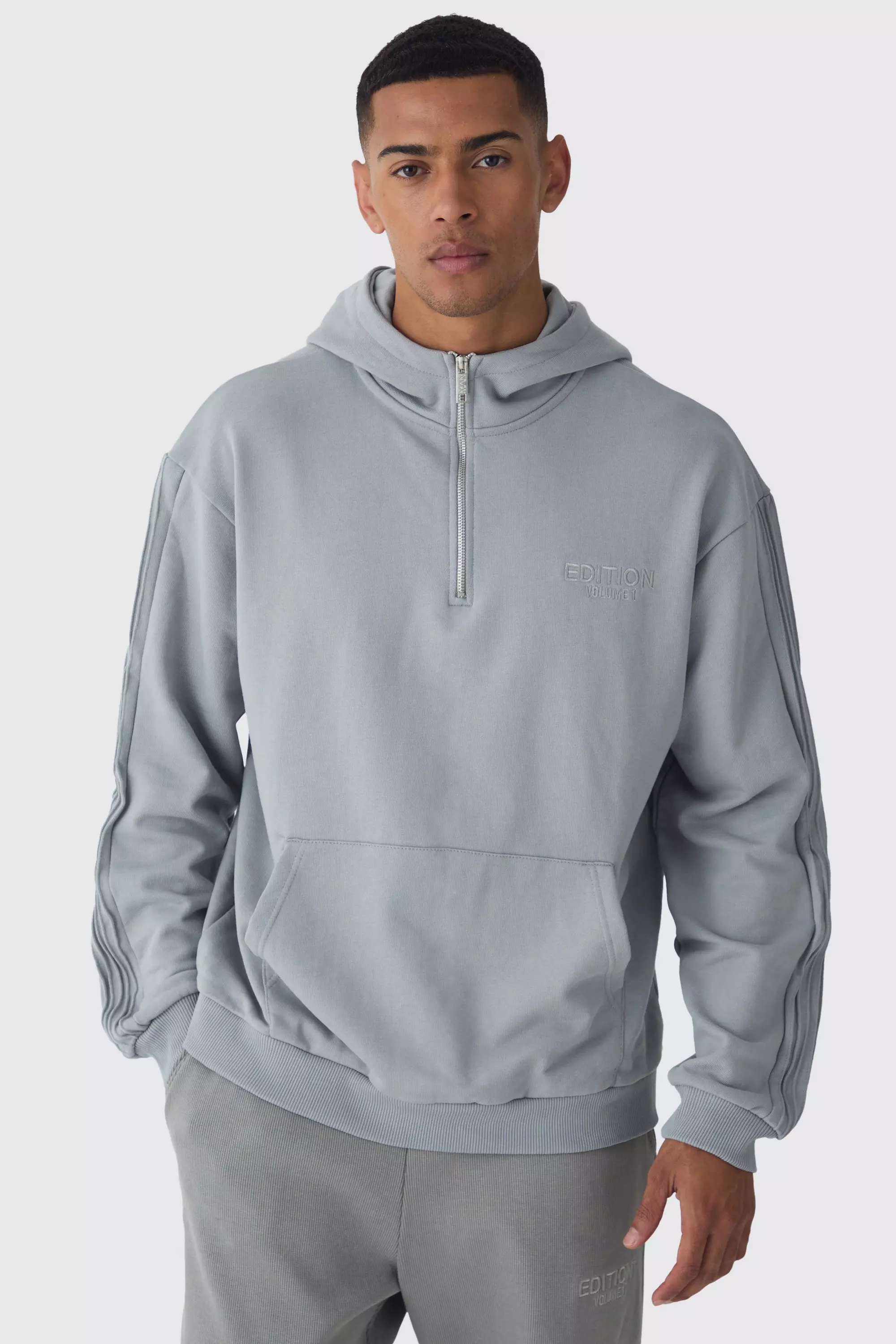 EDITION Oversized Heavyweight 1/4 Zip Pintuck Hoodie Grey