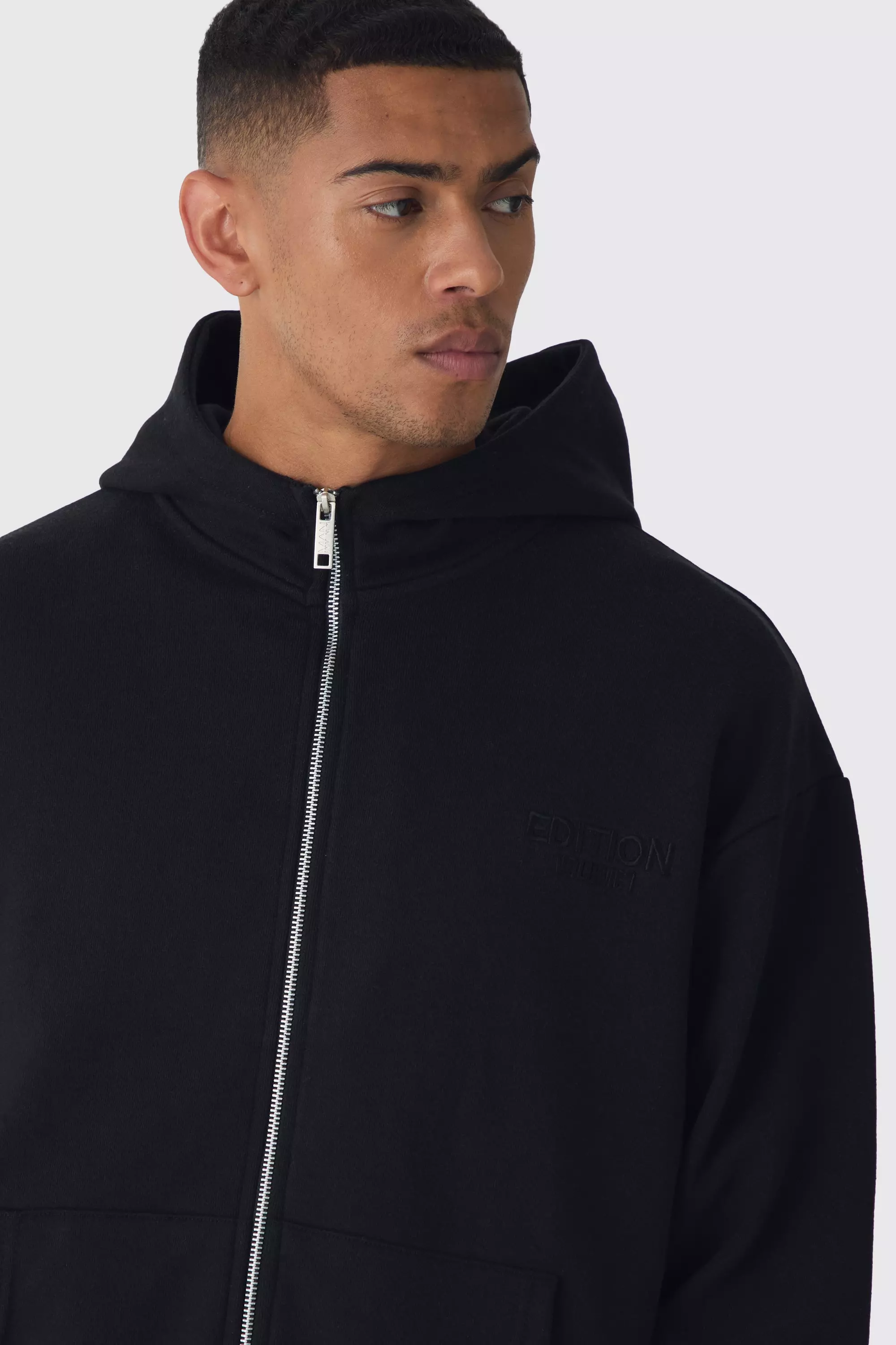 Black EDITION Oversized Boxy Heavyweight Zip Thru Hoodie alternative image