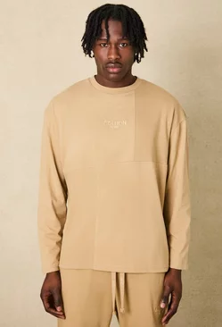 Heavyweight Ribbed Panelled T-shirt Taupe