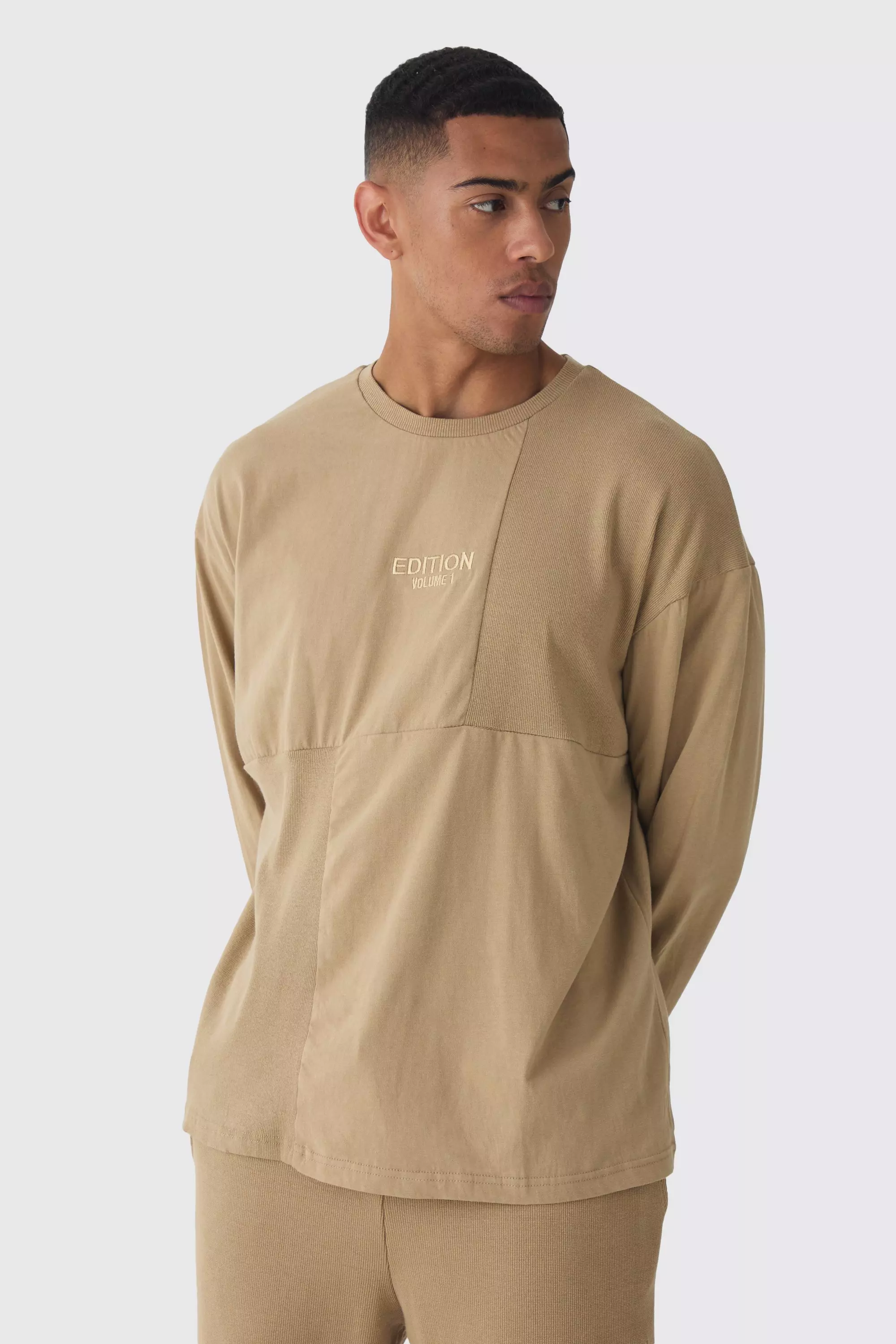 Heavyweight Ribbed Panelled T-shirt Taupe
