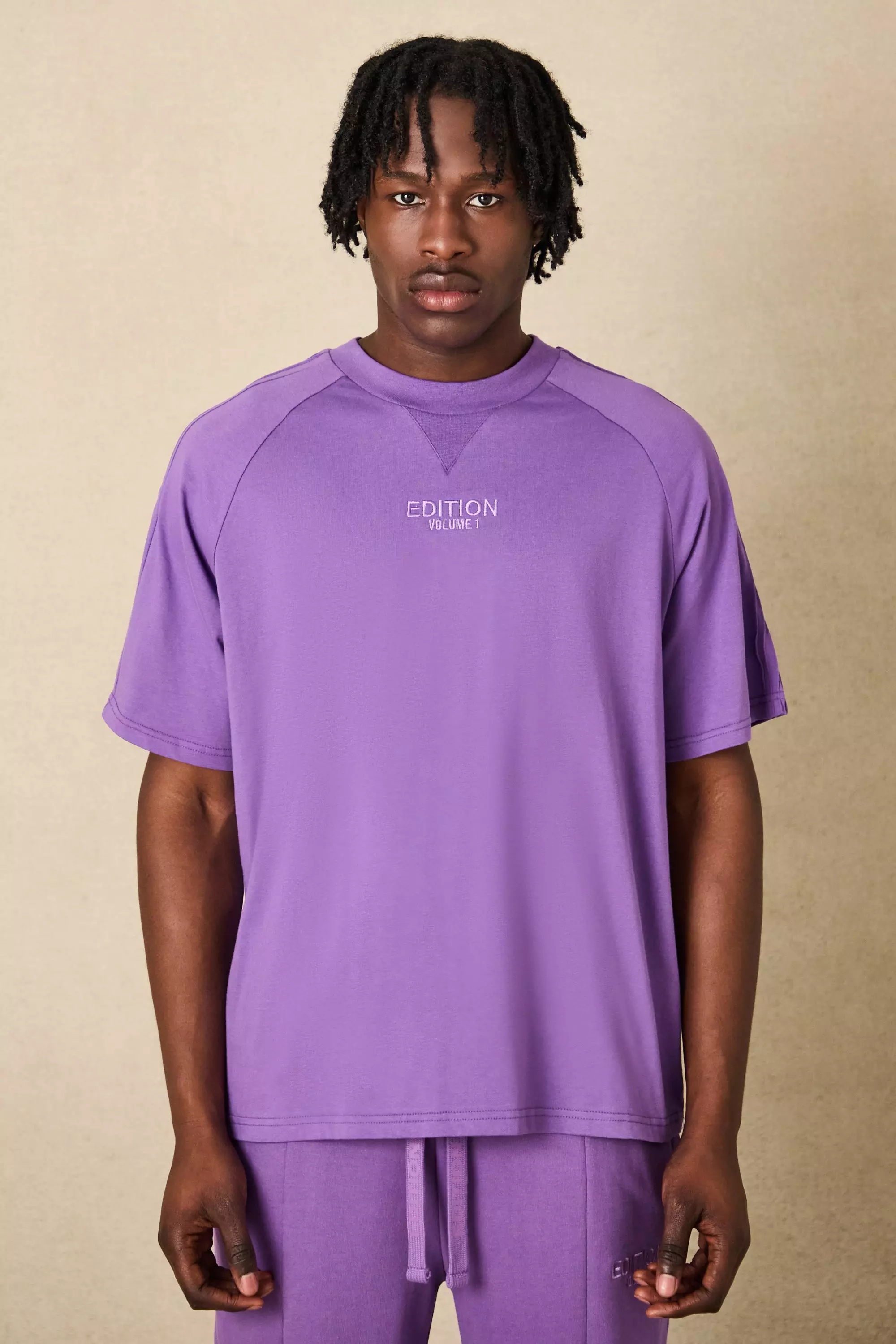 Oversized Heavyweight Pin Tuck T-shirt Purple