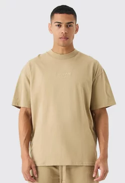 Oversized Heavyweight Zip Hem T-shirt Taupe