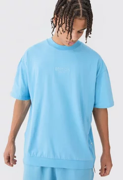 Blue Oversized Heavyweight Zip Hem T-shirt