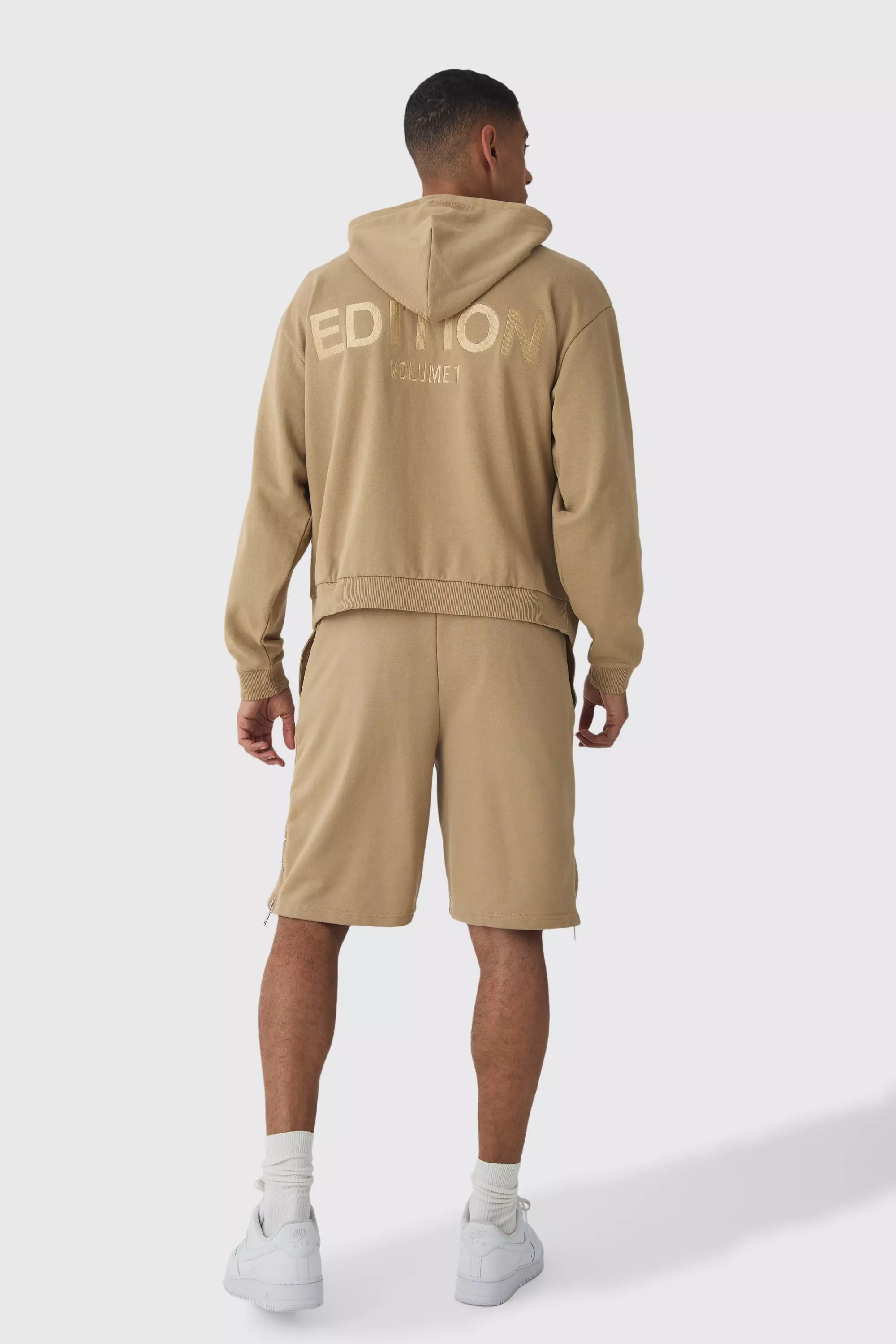 Taupe EDITION Oversized Heavyweight Zip Hem Shorts alternative image