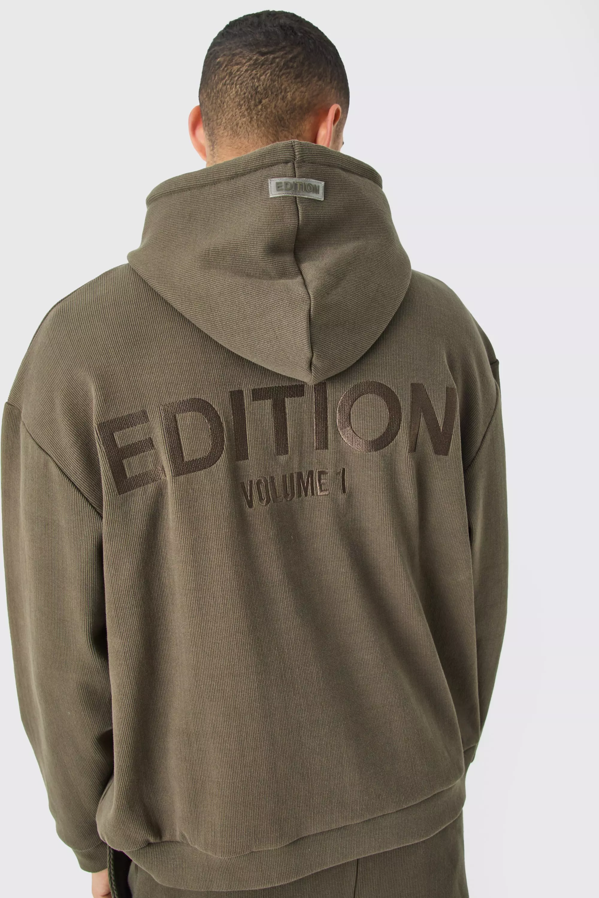 EDITION Oversized Heavyweight Ribbed Hoodie Chocolate