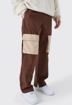 Brown Elastic Waist Twill Contrast Pocket Trouser