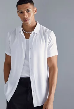 White Plain Viscose Short Sleeve Shirt