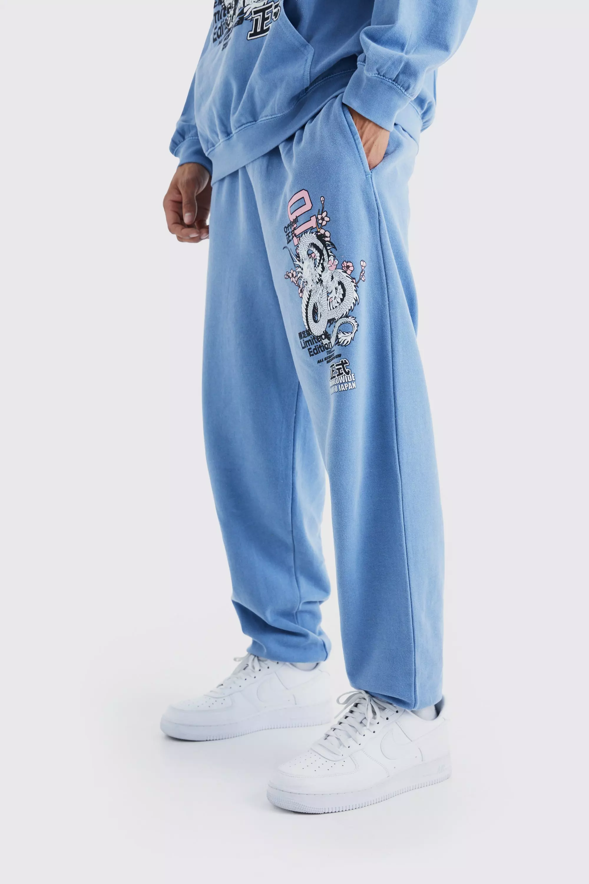Oversized Blossom Dragon Overdye Sweatpants slate blue
