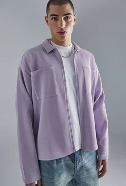 Lilac Purple Pleated Boxy Zip Through Collared Shirt
