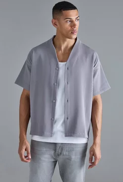 Grey Pleated Boxy Short Sleeve Shirt
