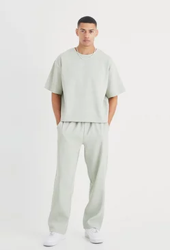 Sage Green Pleated Oversized Boxy T-shirt & Trouser