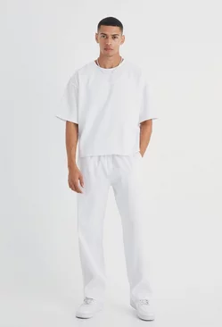 Pleated Oversized Boxy T-shirt & Trouser White