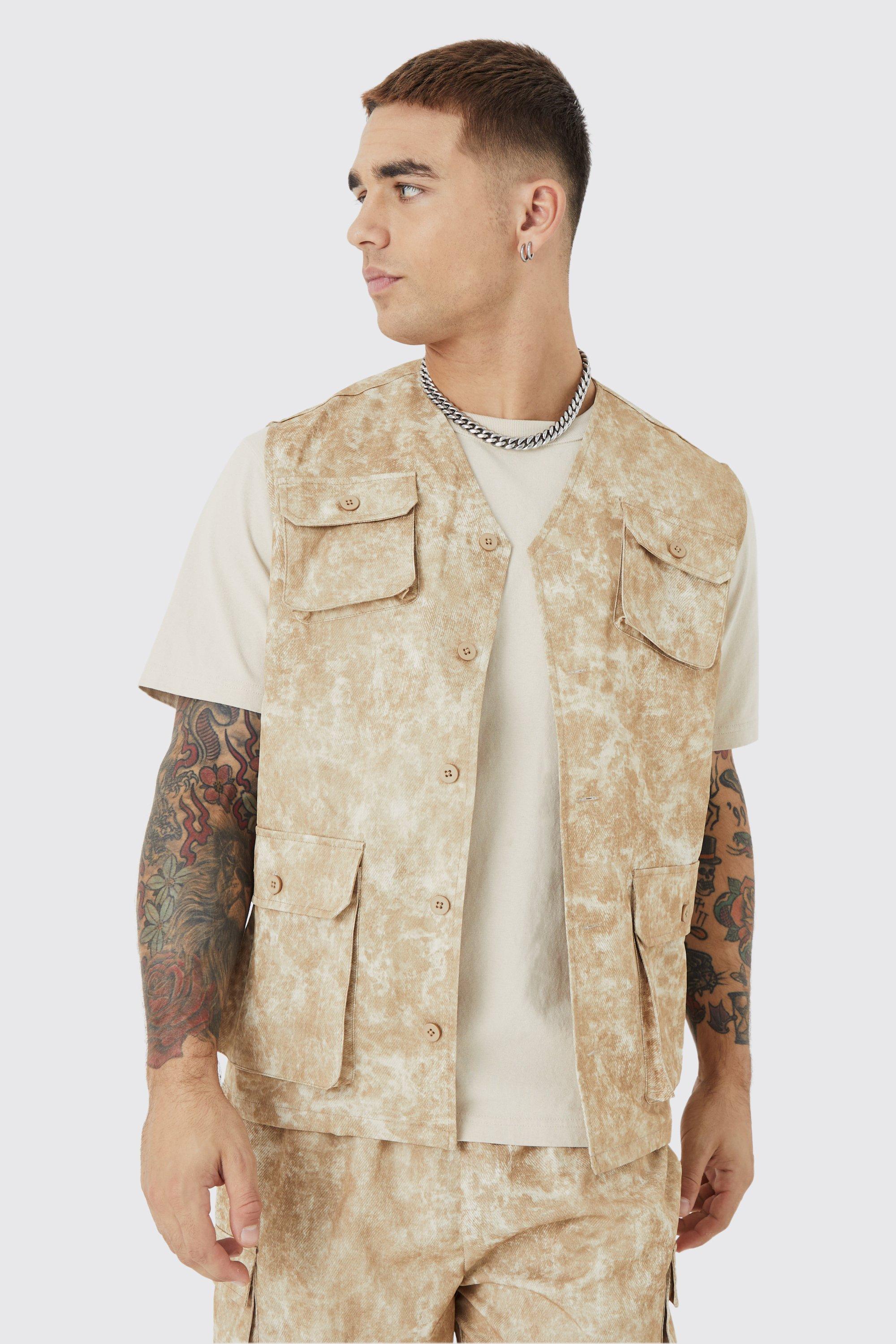 Stone Sleeveless Cargo Utility Vest