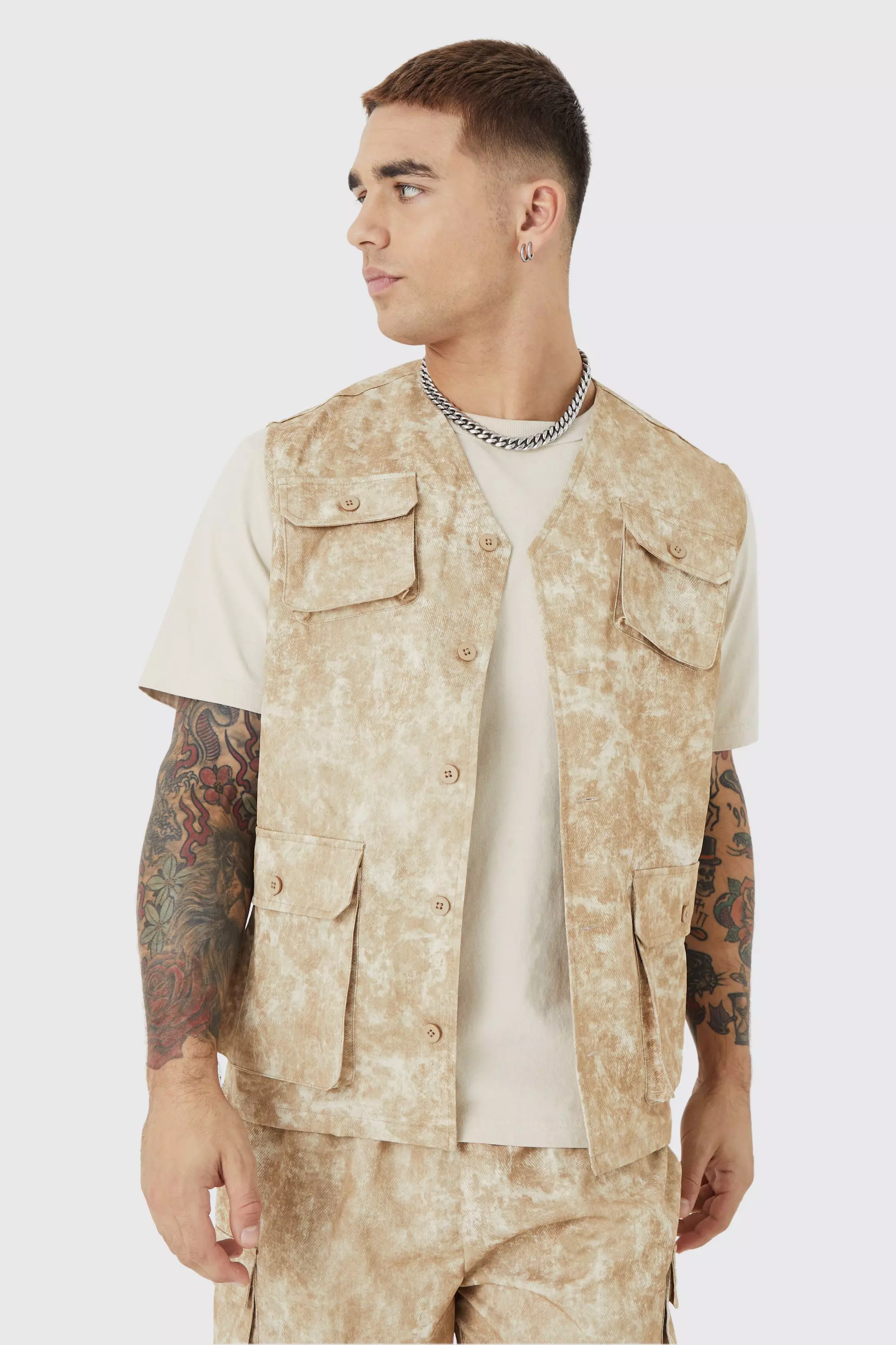 Sleeveless Cargo Utility Vest Stone