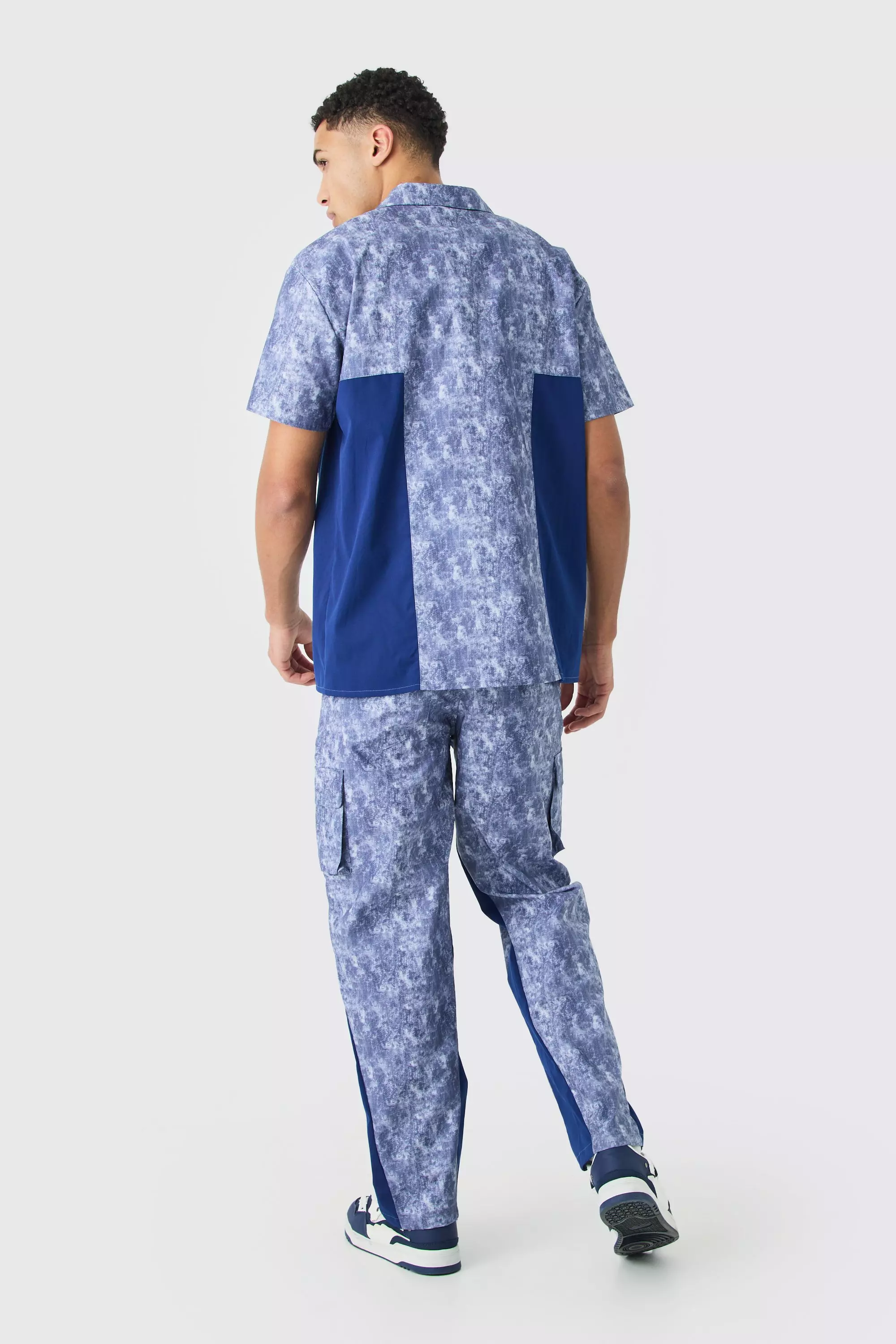 Denim-blue Camo Twill Short Sleeve Gusset Detail Shirt alternative image