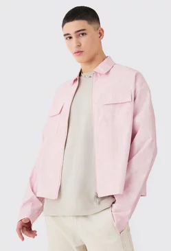 Camo Boxy Zip Through Overshirt Pale pink