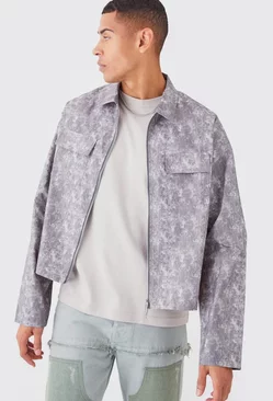 Camo Boxy Zip Through Overshirt Grey