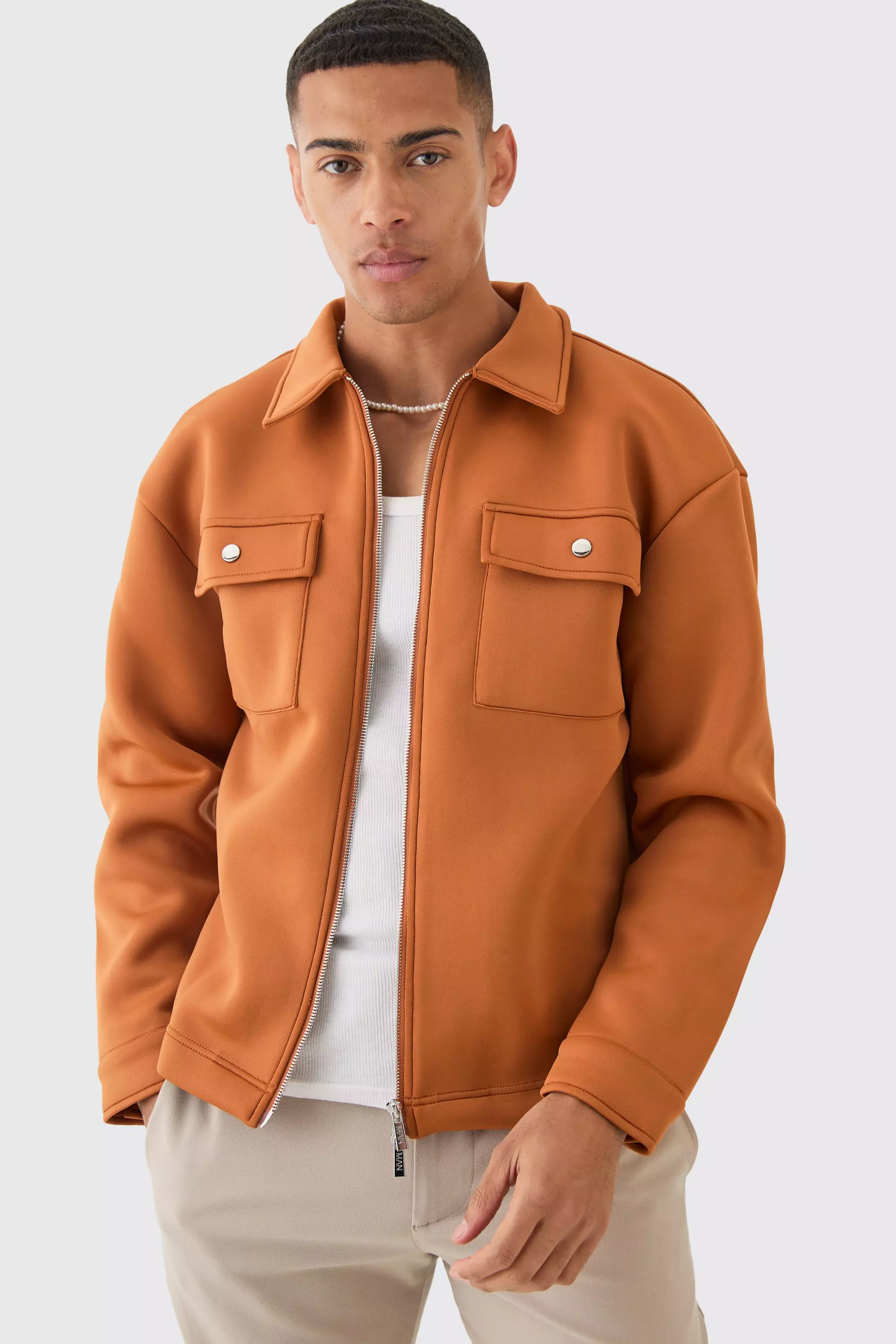 Boxy Neoprene Zip Overshirt Rust