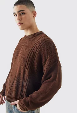Oversized Boxy Star Cable Knit Jumper Chocolate