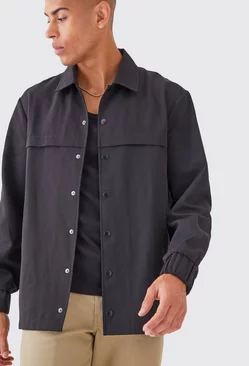 Black Regular Long Sleeve Ripstop Popper Overshirt