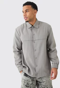 Grey Regular Long Sleeve Ripstop Popper Overshirt
