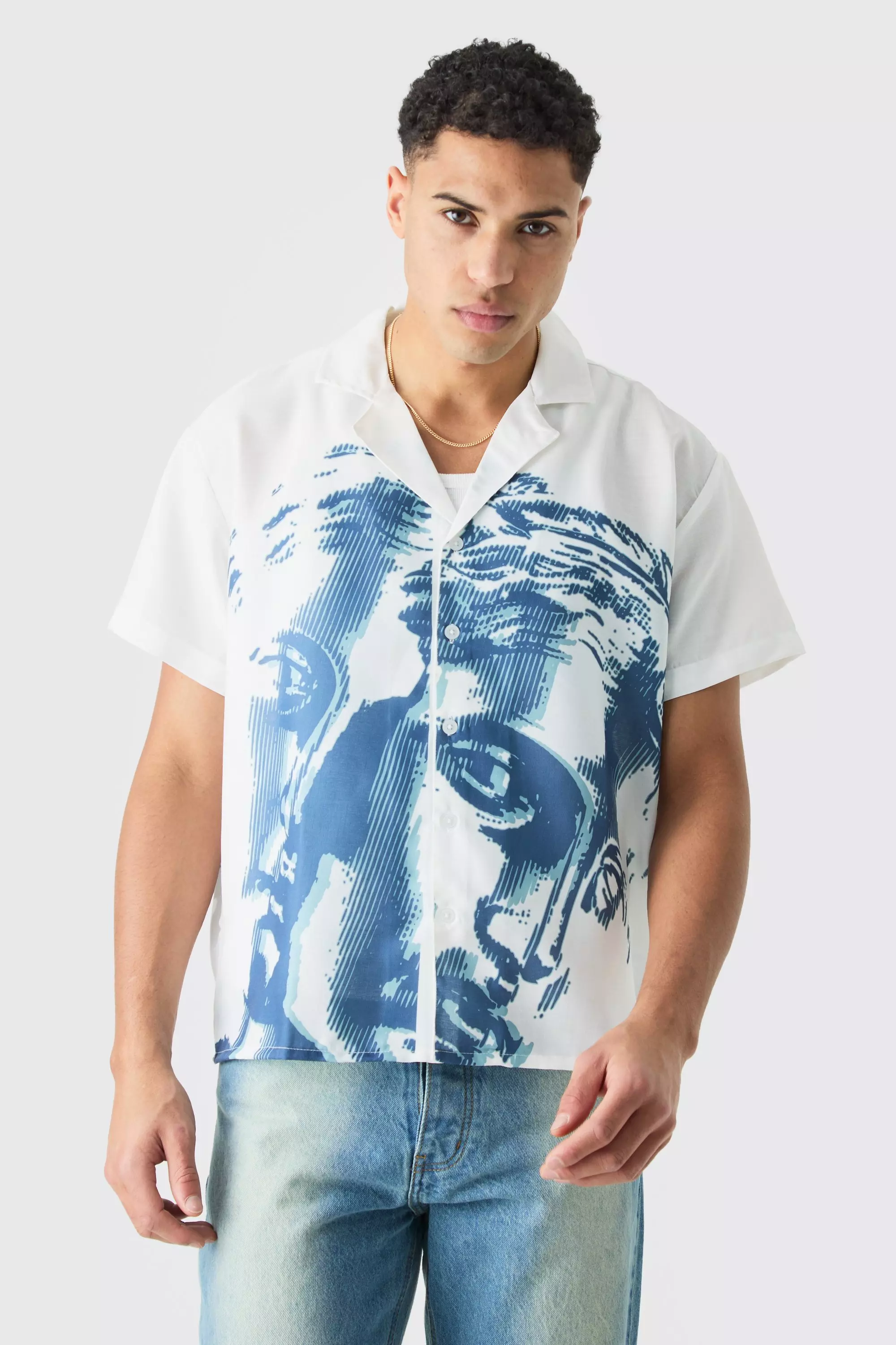 Short Sleeve Boxy Double Statue Shirt White