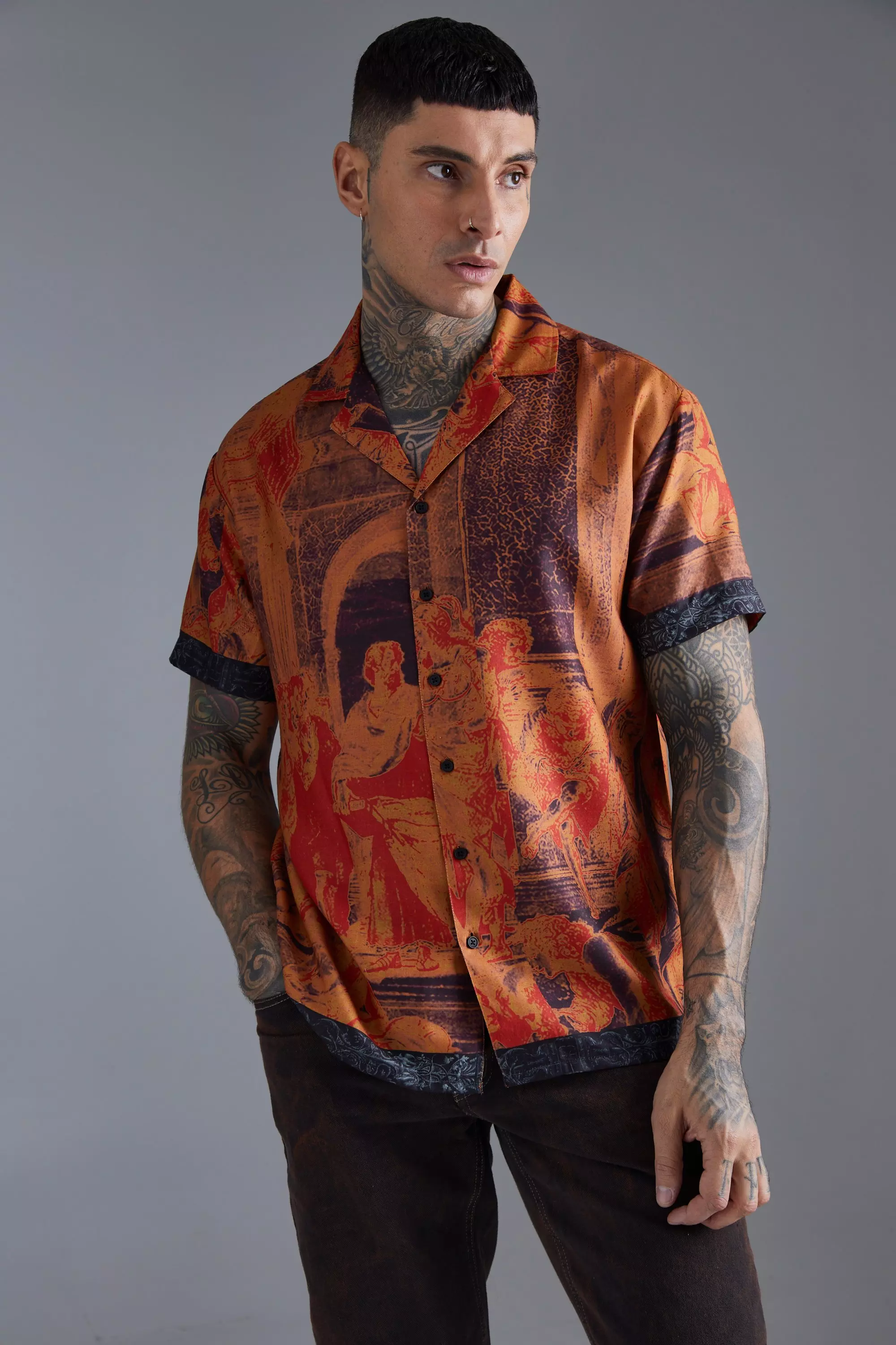 Short Sleeve Oversized Slub Painting Shirt Rust